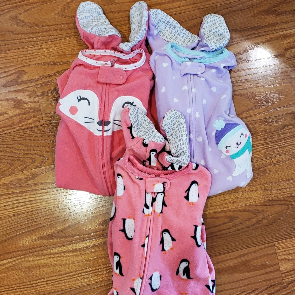 Set of 3 12 month Carter's fuzzy footed Jammies